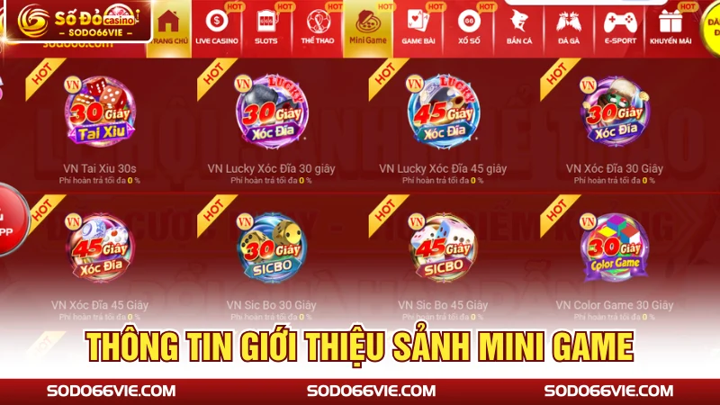 Thông tin giới thiệu sảnh Mini Game